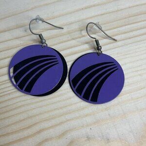Purple & Black Circular Metal Dangle Earrings